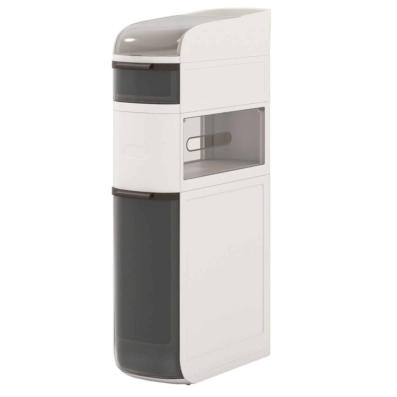 4 Tier White Plastic Slim Bathroom Storage Cabinet with Wheels and Multi-Layer Drawers